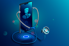 image of a smartphone connected to a stethoscope