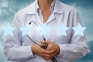 Physician-digital-presence photo of a physician with 5 stars interposed over the photo