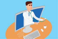 graphic depicting a physician performing a virtual health visit