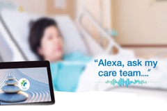 image of an Alexa in use in a hospital