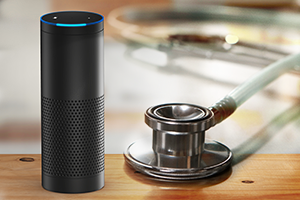 photo of an Amazon Echo device and a stethoscope
