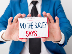 graphic of a sign reading "survey says"