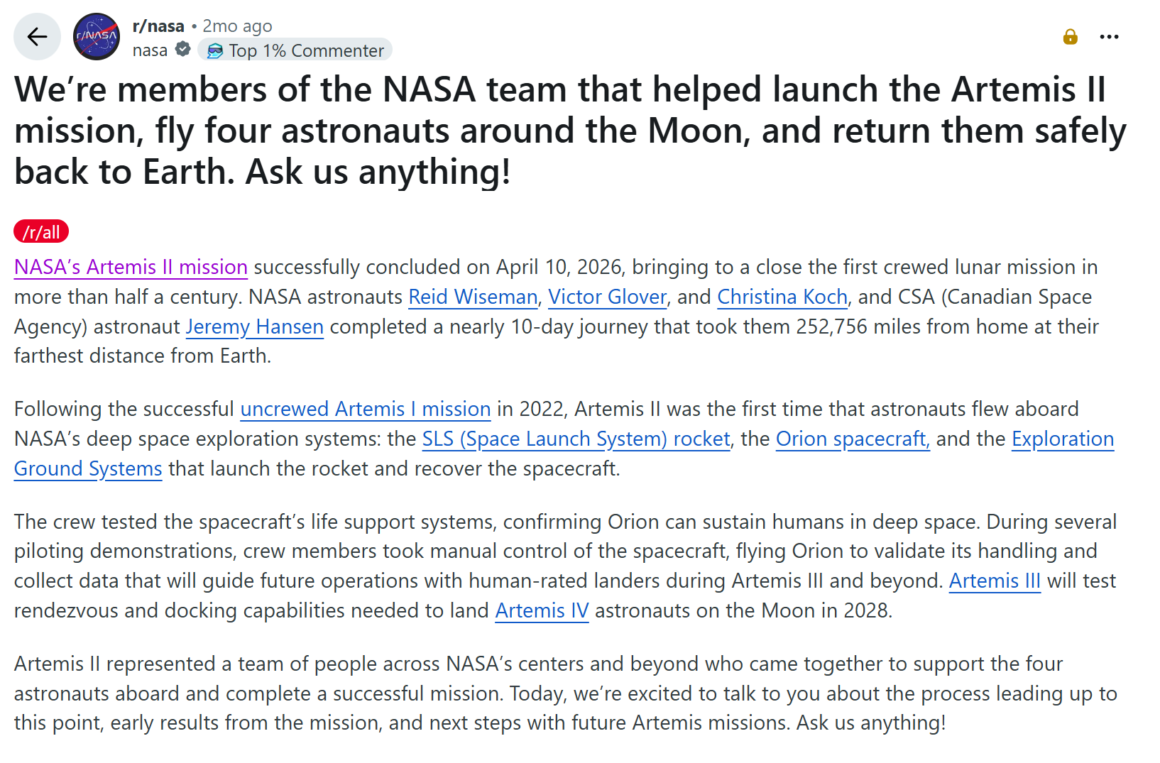 Reddit NASA